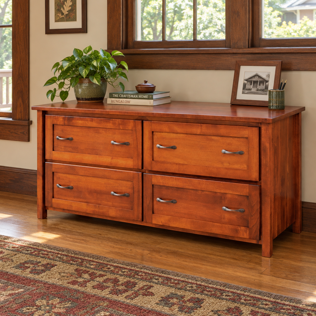 Amish Shelton Solid Wood Double Lateral File shown in the home office of a craftsman bungalow home