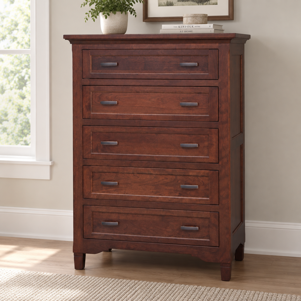 Amish Lexington Chest of Drawers shown in the bedroom of a transitional home