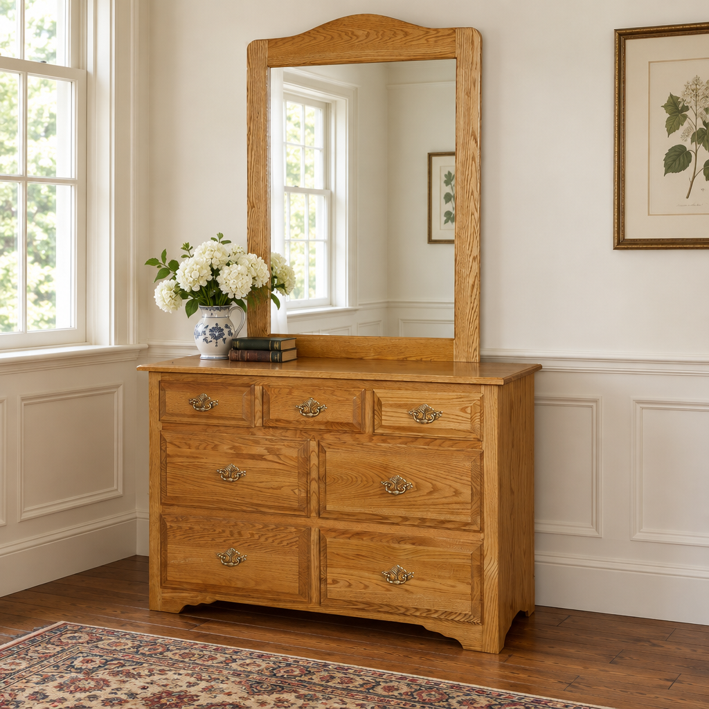 Eden Amish Country 48" Dresser shown in the bedroom of a traditional colonial home