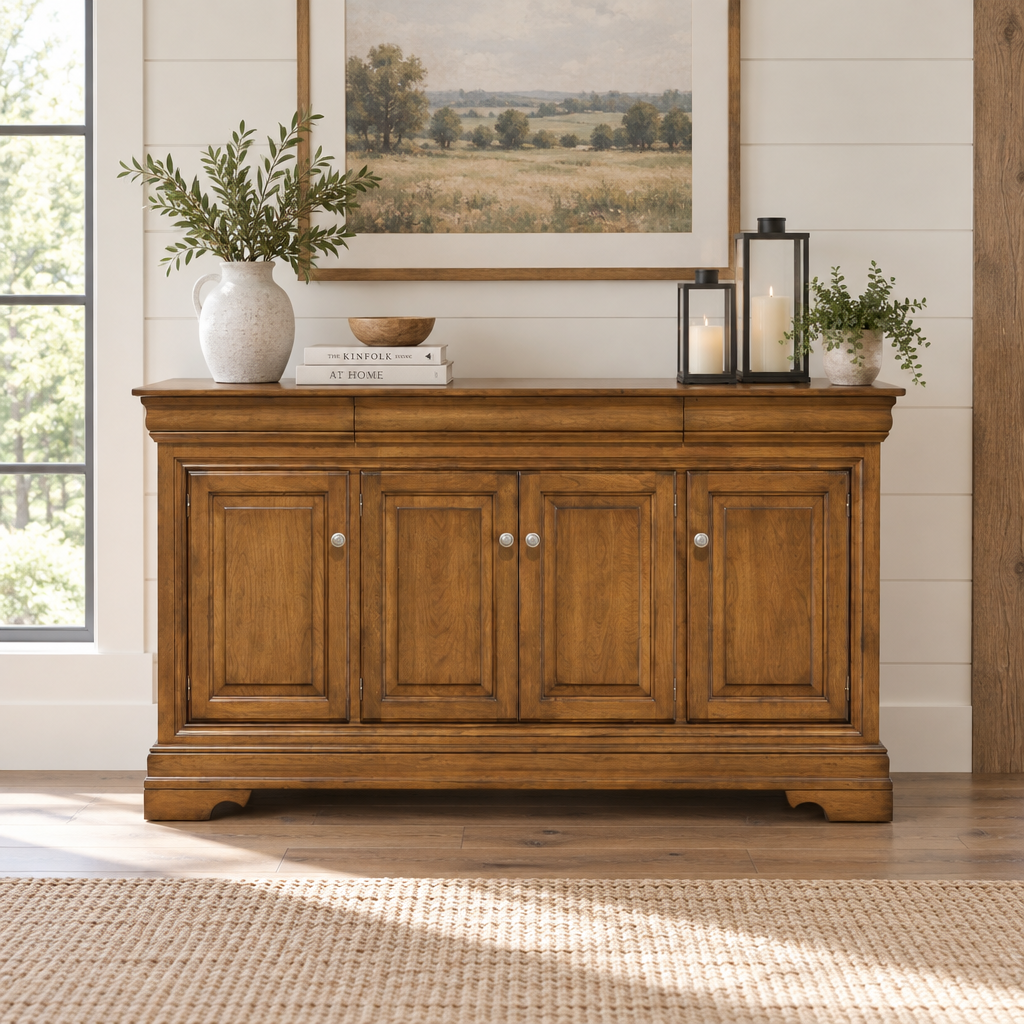 Amish New Albany Dining Sideboard shown in the dining room of a modern farmhouse home