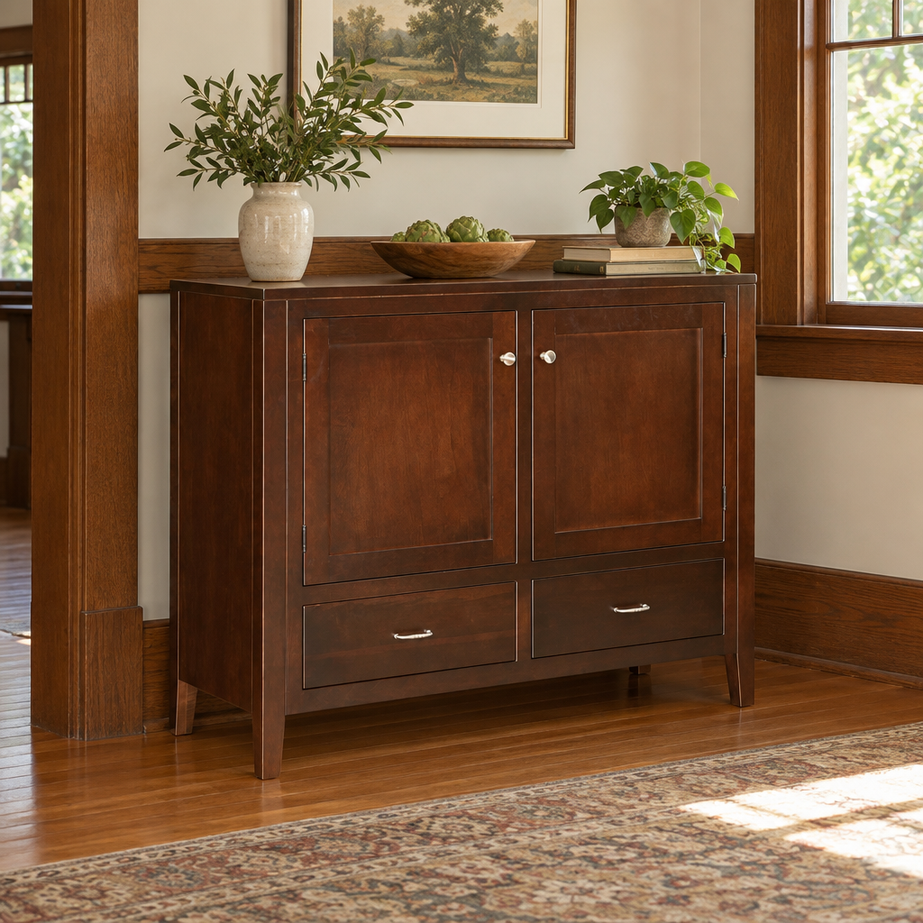 Amish Tuscany Modern Dining Storage Server shown in the dining room of a craftsman bungalow home