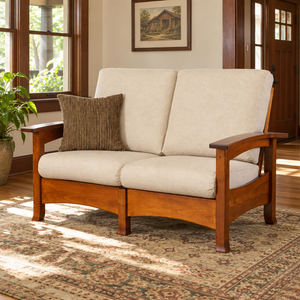 Amish Breezy Point Morris Loveseat shown in the living room of a craftsman bungalow home