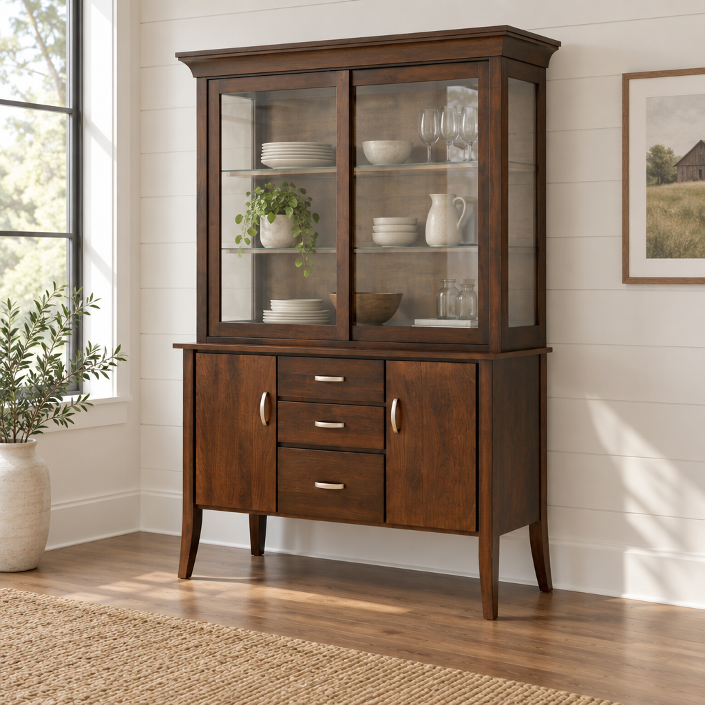 Amish Easton Dining Hutch shown in the dining room of a modern farmhouse home