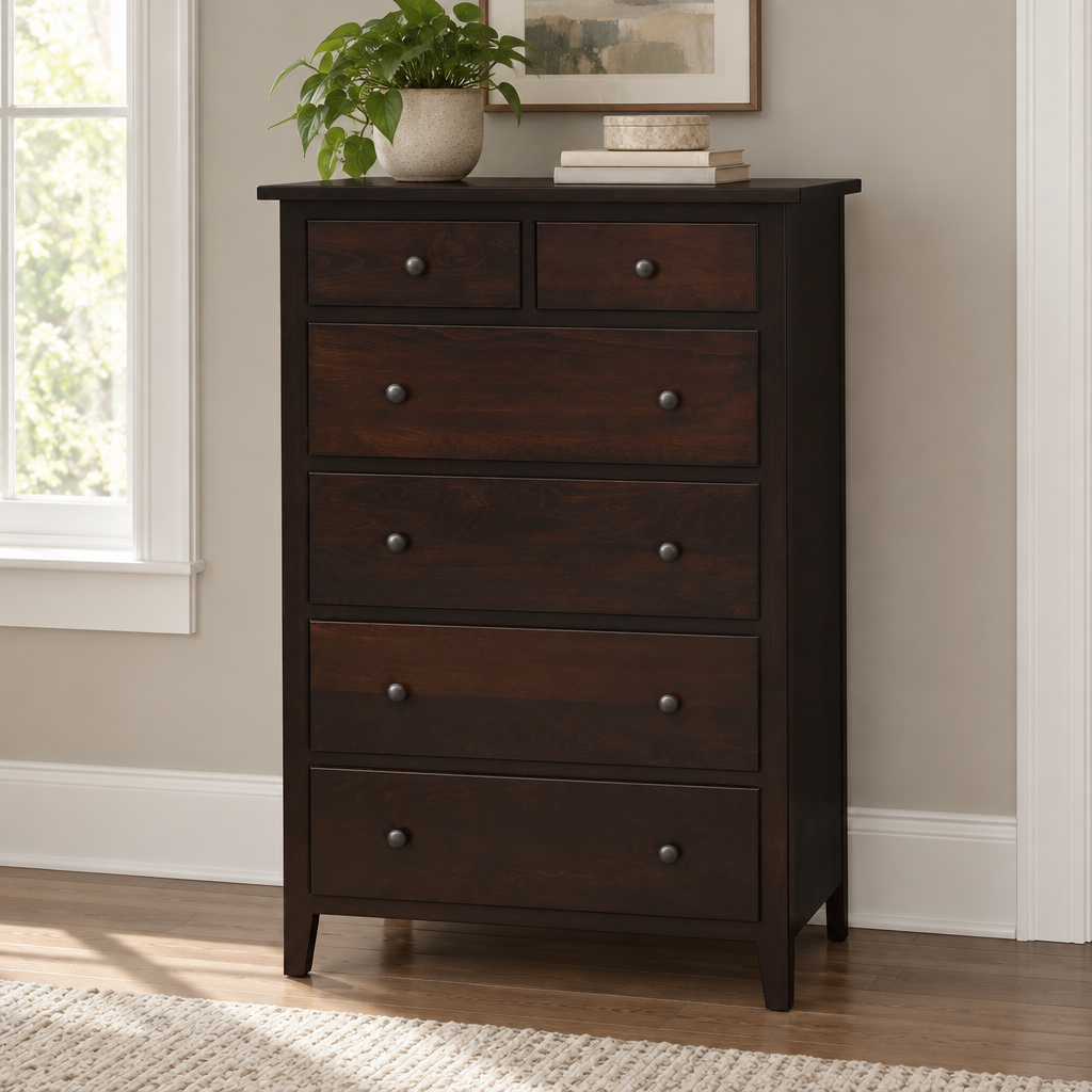 Amish Warrington Chest of Drawers shown in the bedroom of a transitional home