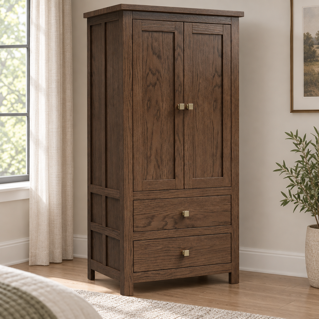 Amish Alto Solid Wood Armoire shown in the bedroom of a transitional home