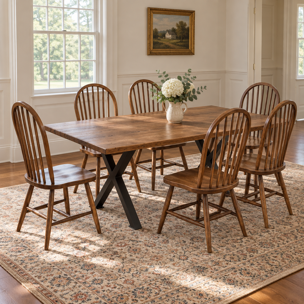 Amish Xenia Solid Top Dining Table shown in the dining room of a traditional colonial home