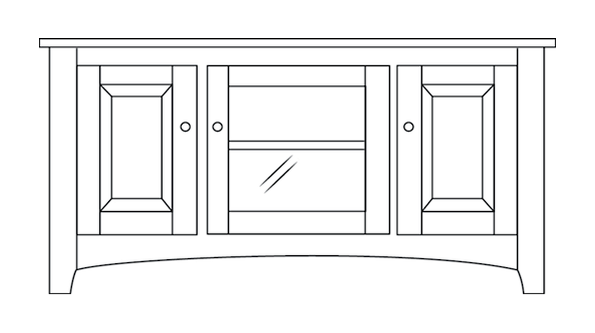 Amish 46" 3-Door TV Stand - Shaker, Mission or Manchester - line drawing