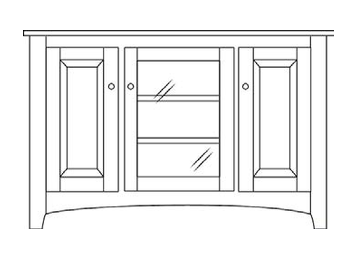 Amish 46" 3-Door TV Stand - Shaker, Mission or Manchester - line drawing