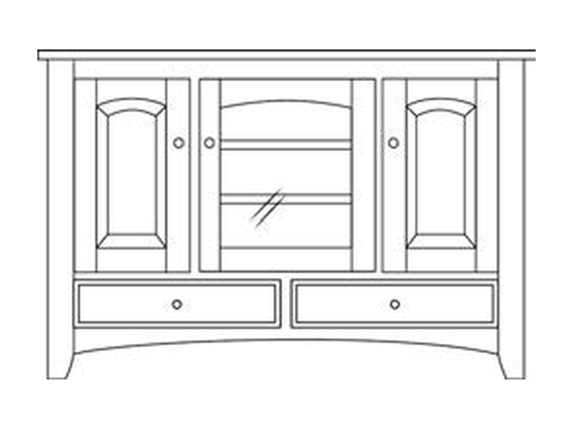 Amish 46" 3-Door TV Stand - Shaker, Mission or Manchester - line drawing