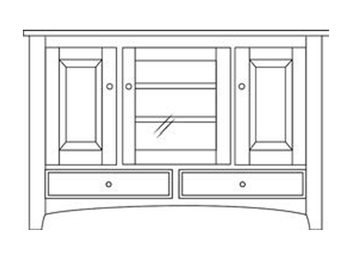 Amish 46" 3-Door TV Stand - Shaker, Mission or Manchester - line drawing