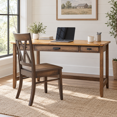 Belmont Amish Large Table Desk shown in the home office of a modern farmhouse home