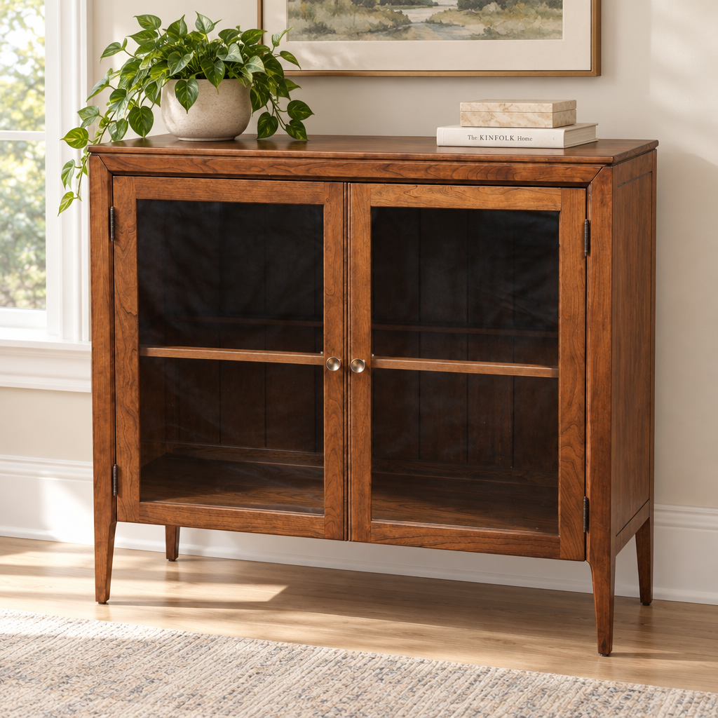 Amish Hyde Park 2-Door Storage Display Cabinet shown in the living room of a transitional home