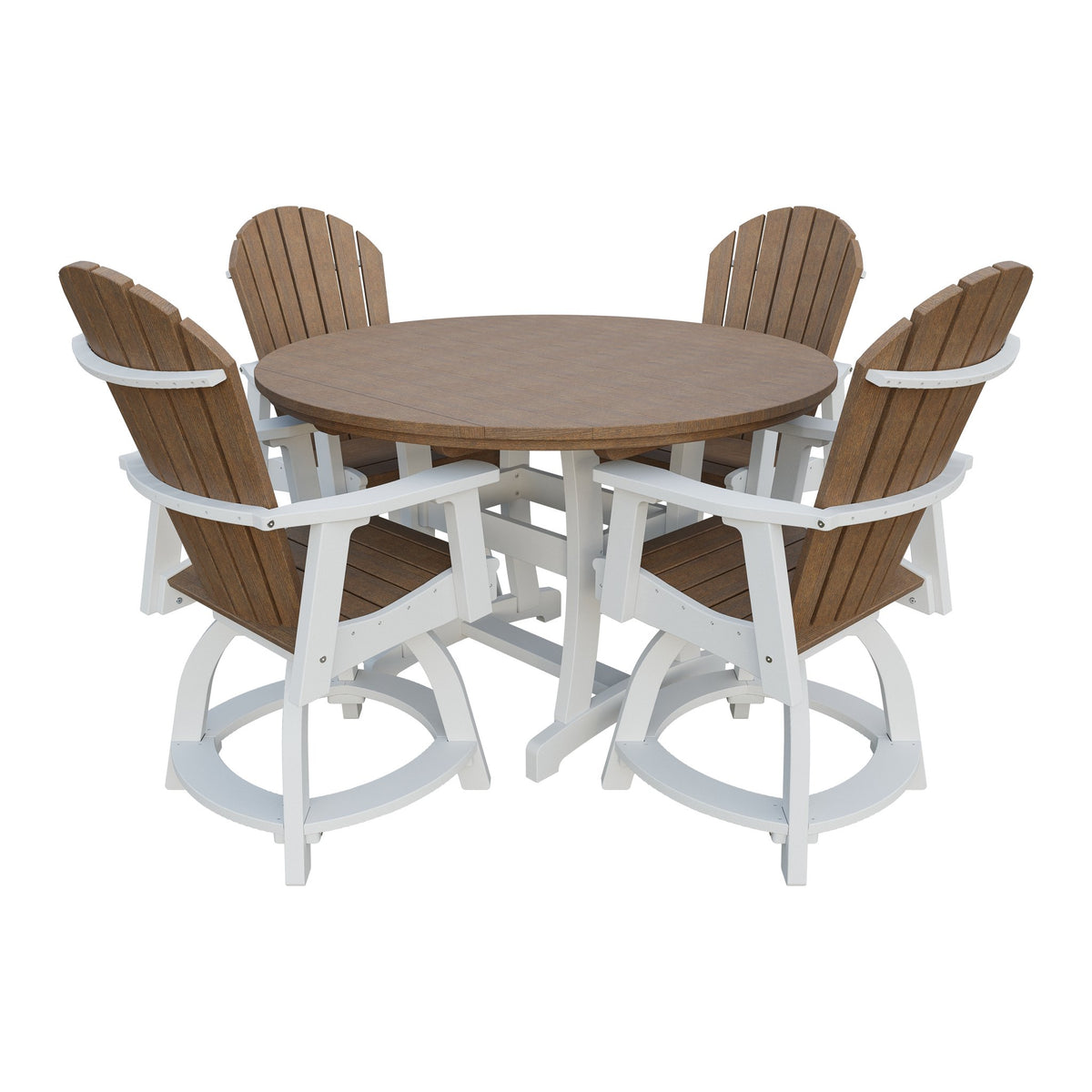 Amish Legacy 54" Round Counter Set: Table & 4 Swivel Chairs in Antique Mahogany & White