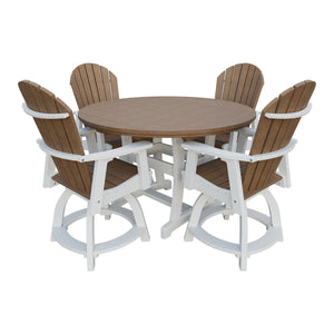 Amish Legacy 54" Round Counter Set: Table & 4 Swivel Chairs in Antique Mahogany & White