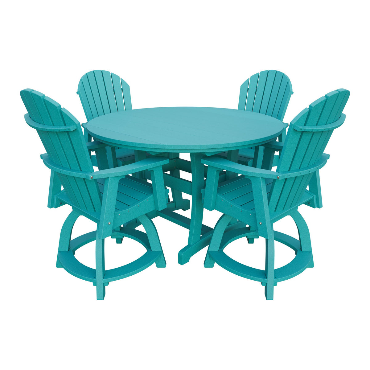 Amish Legacy 54" Round Counter Set: Table & 4 Swivel Chairs in Aruba Blue