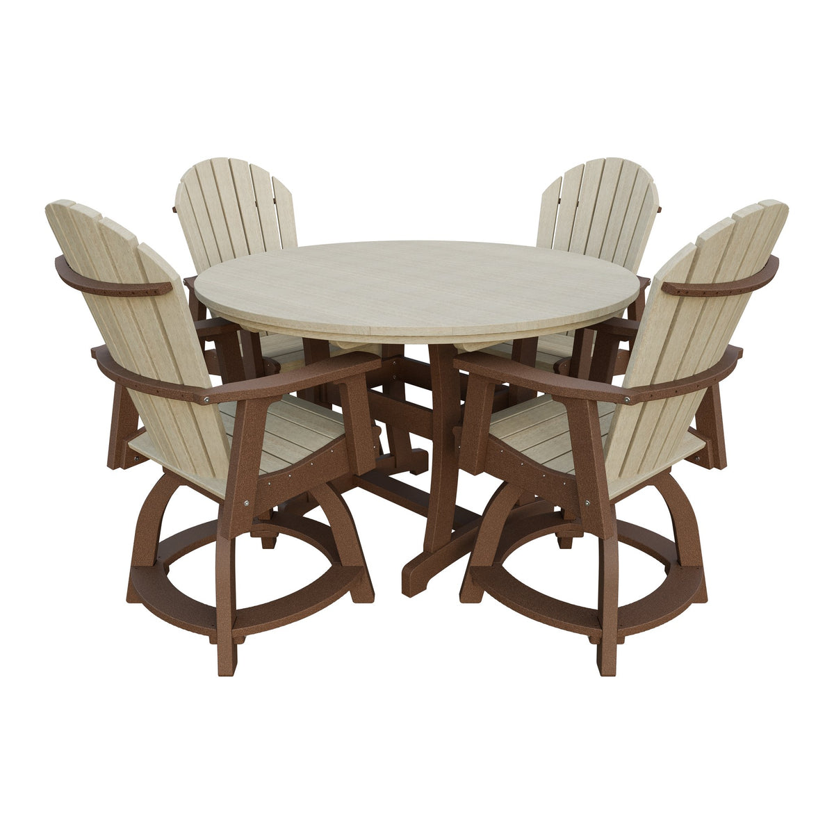 Amish Legacy 54" Round Counter Set: Table & 4 Swivel Chairs in Birchwood & Tudor Brown