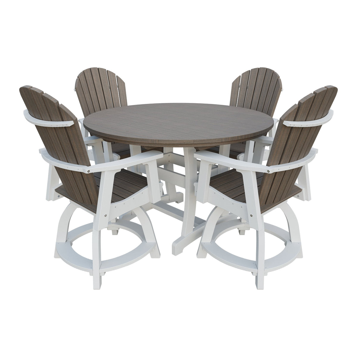 Amish Legacy 54" Round Counter Set: Table & 4 Swivel Chairs in Brazilian Walnut & White