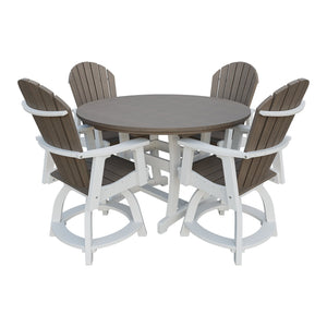Amish Legacy 54" Round Counter Set: Table & 4 Swivel Chairs in Brazilian Walnut & White