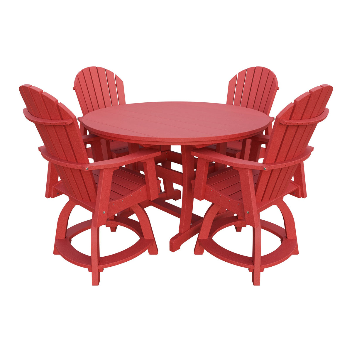 Amish Legacy 54" Round Counter Set: Table & 4 Swivel Chairs in Cardinal Red