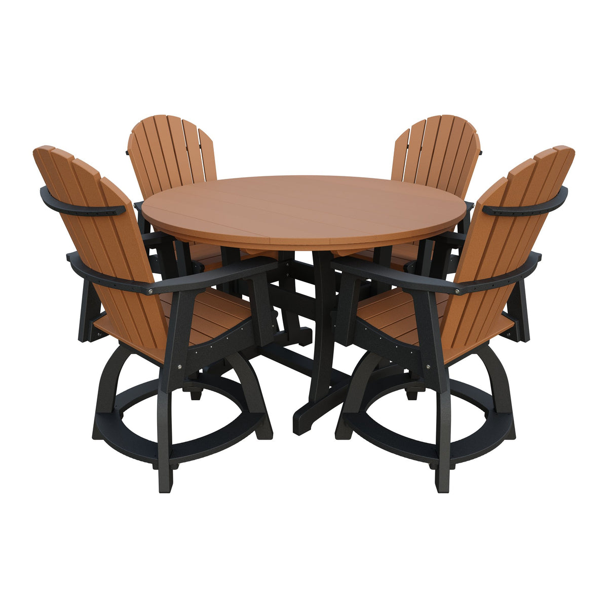 Amish Legacy 54" Round Counter Set: Table & 4 Swivel Chairs in Cedar & Black