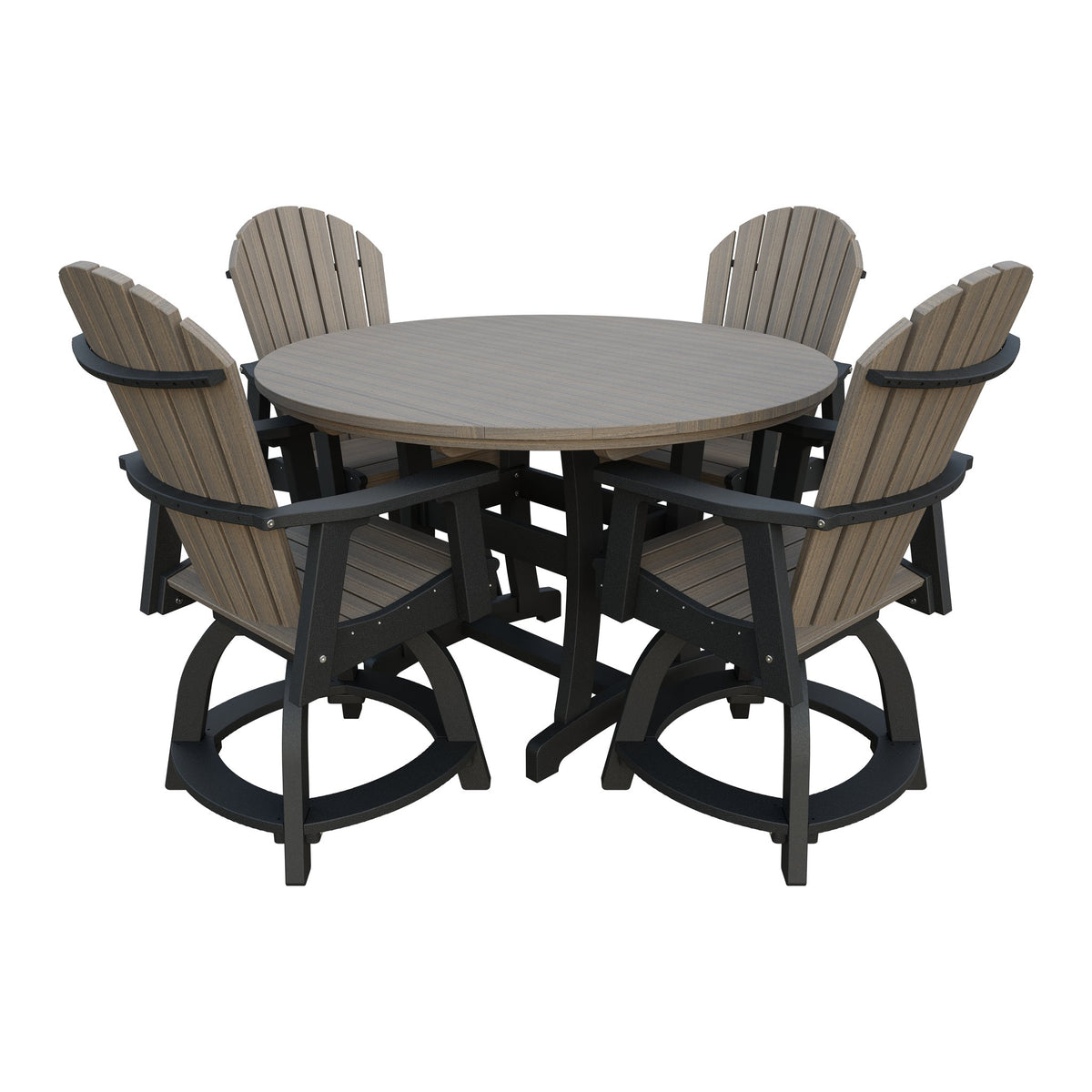 Amish Legacy 54" Round Counter Set: Table & 4 Swivel Chairs in Coastal Gray & Black