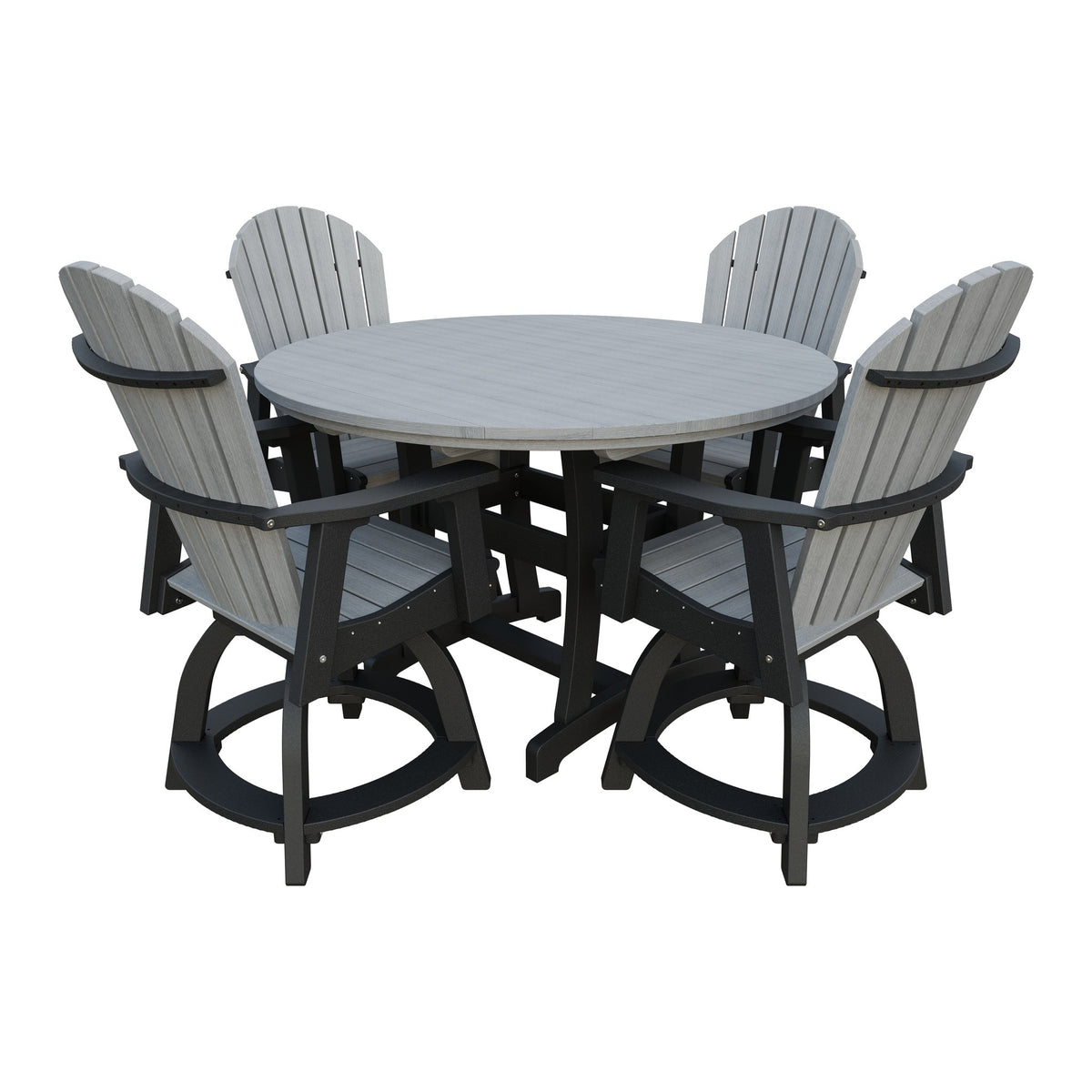 Amish Legacy 54" Round Counter Set: Table & 4 Swivel Chairs in Driftwood Gray & Black
