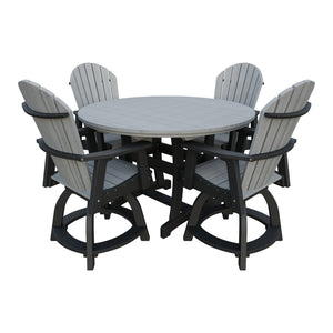 Amish Legacy 54" Round Counter Set: Table & 4 Swivel Chairs in Driftwood Gray & Black