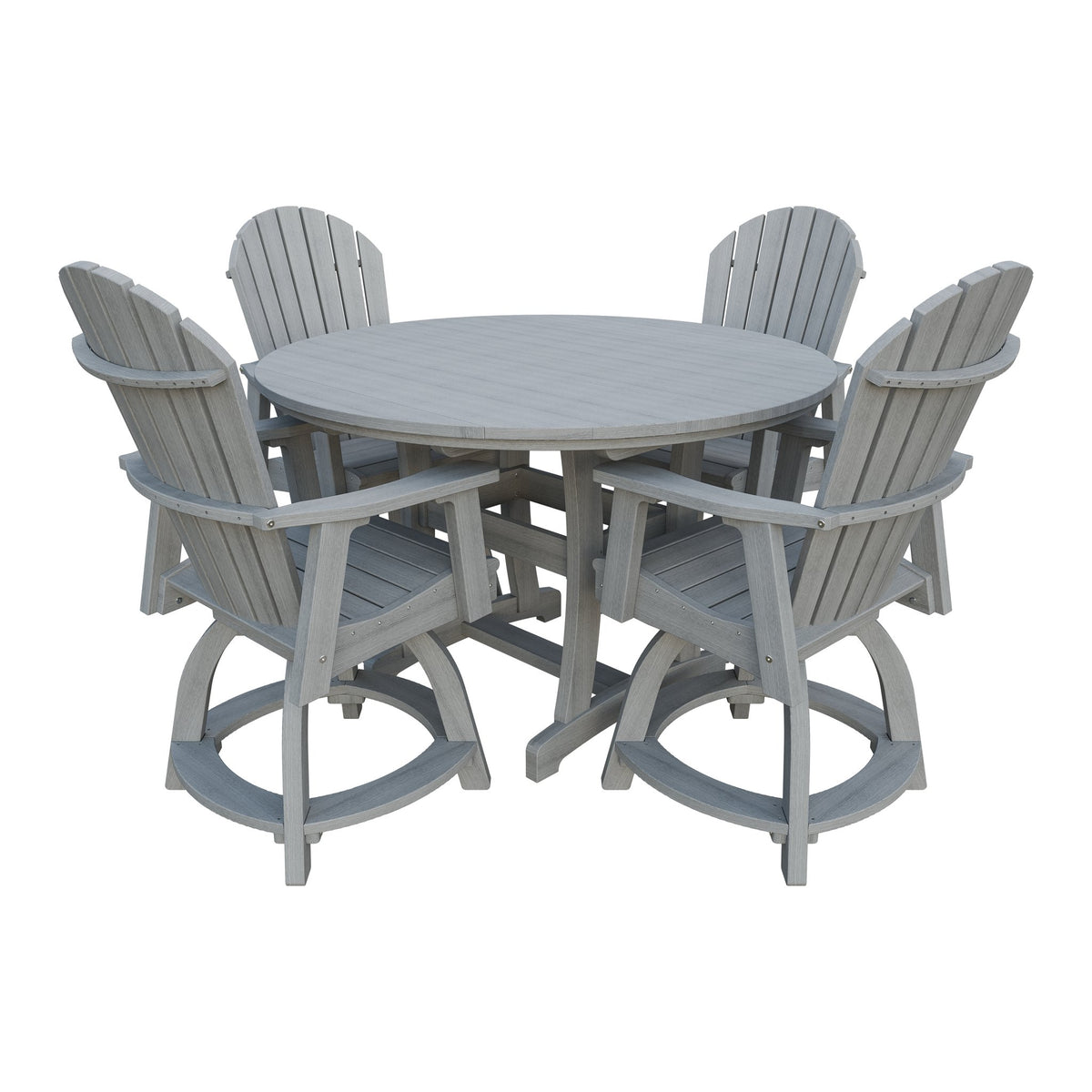 Amish Legacy 54" Round Counter Set: Table & 4 Swivel Chairs in Driftwood Gray