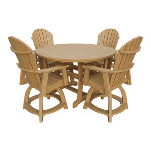 Amish Legacy 54" Round Counter Set: Table & 4 Swivel Chairs in Natural Teak