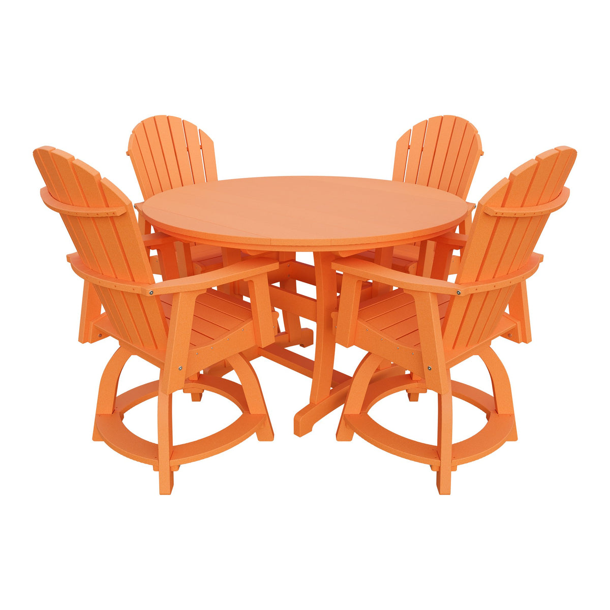 Amish Legacy 54" Round Counter Set: Table & 4 Swivel Chairs in Bright Orange