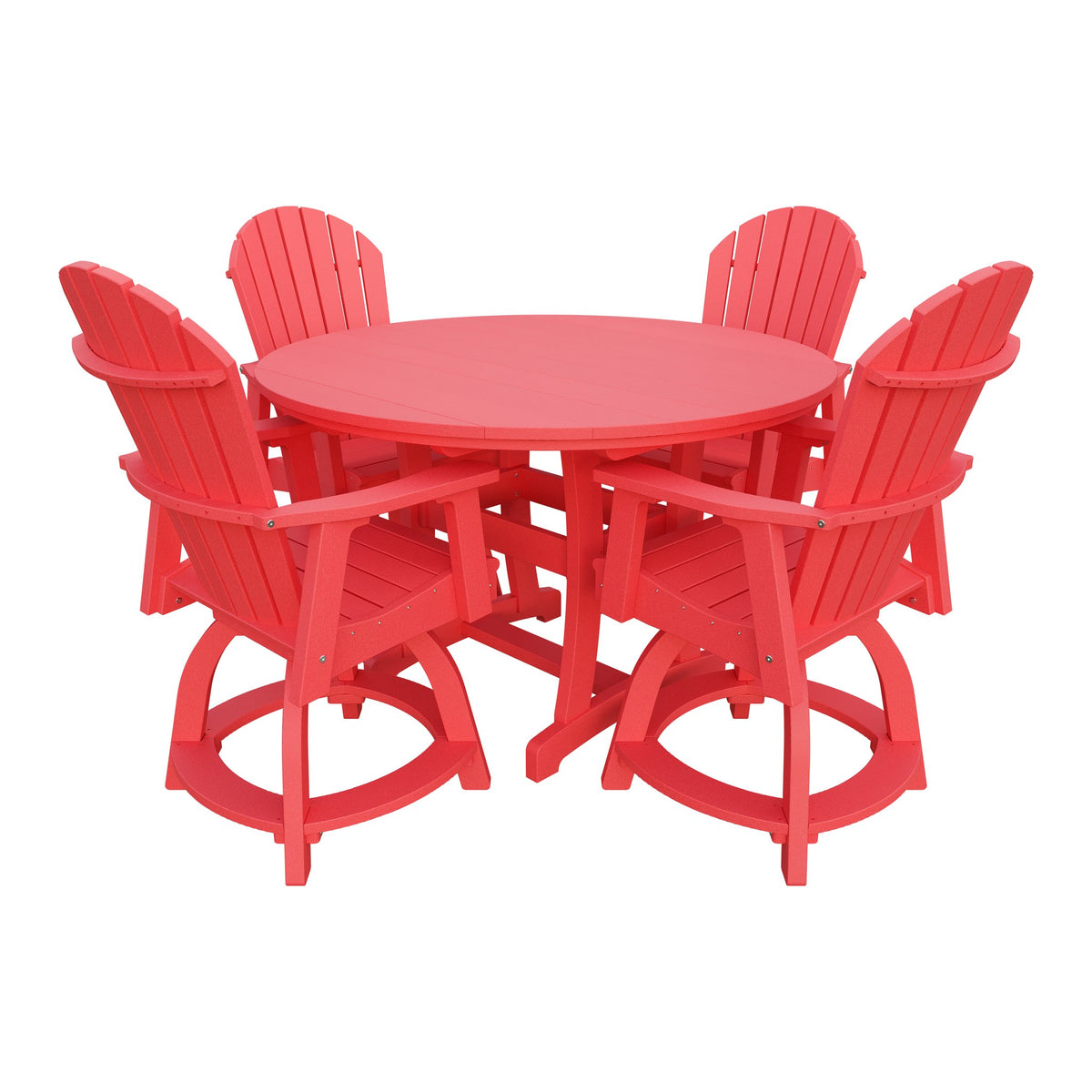 Amish Legacy 54" Round Counter Set: Table & 4 Swivel Chairs in Red