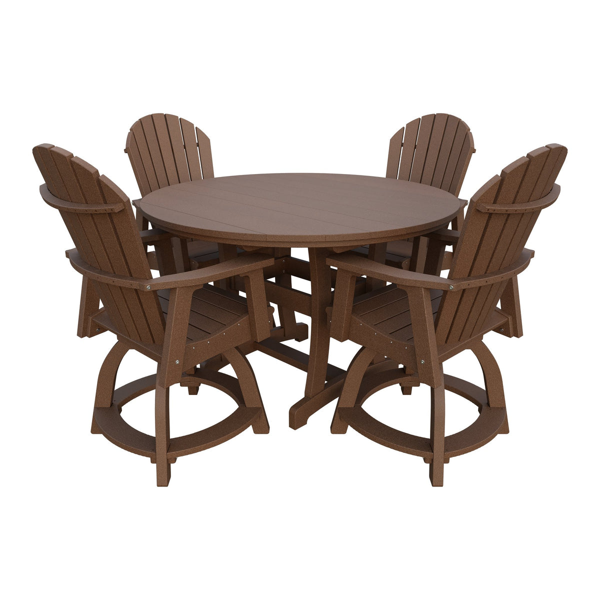 Amish Legacy 54" Round Counter Set: Table & 4 Swivel Chairs in Tudor Brown