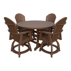 Amish Legacy 54" Round Counter Set: Table & 4 Swivel Chairs in Tudor Brown