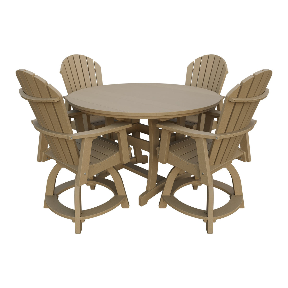 Amish Legacy 54" Round Counter Set: Table & 4 Swivel Chairs in Weathered Wood