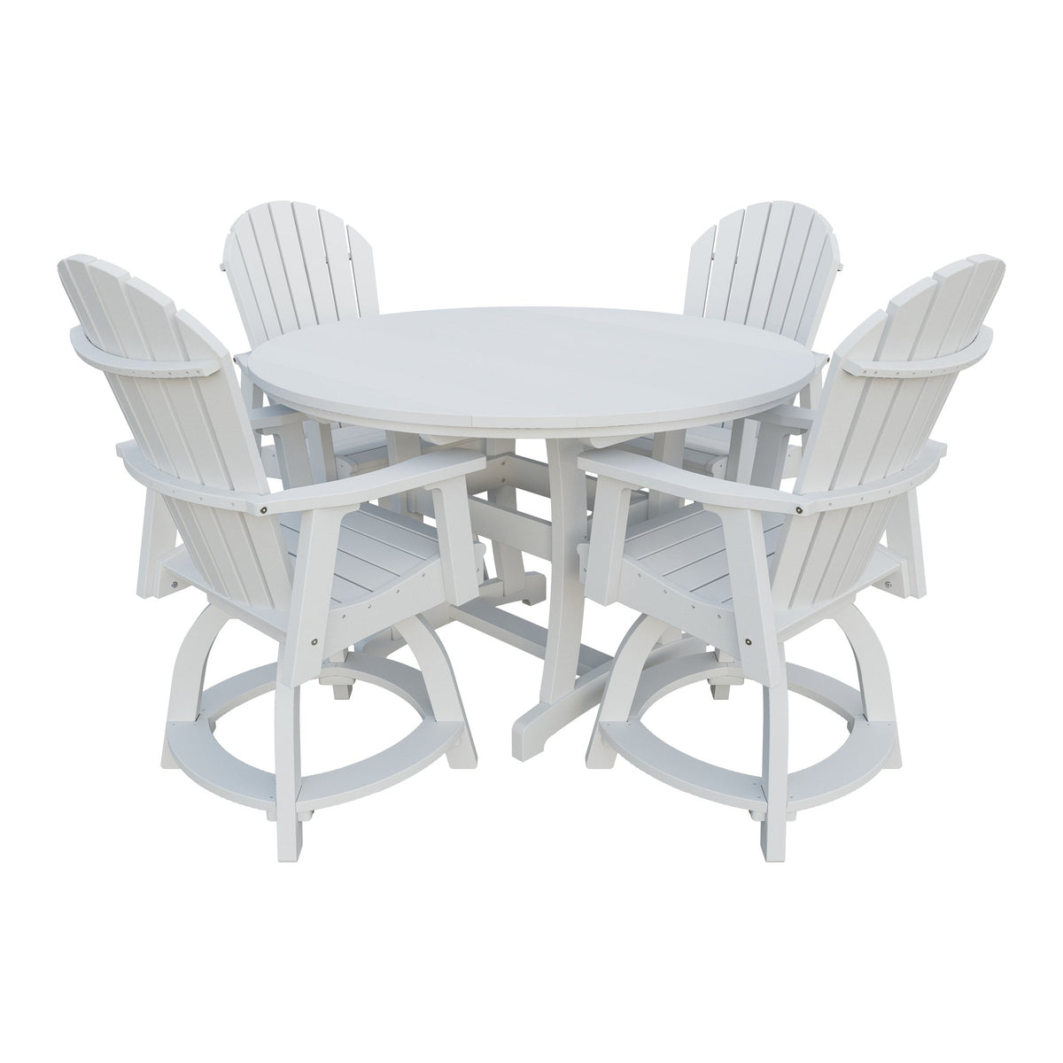 Amish Legacy 54" Round Counter Set: Table & 4 Swivel Chairs in Bright White