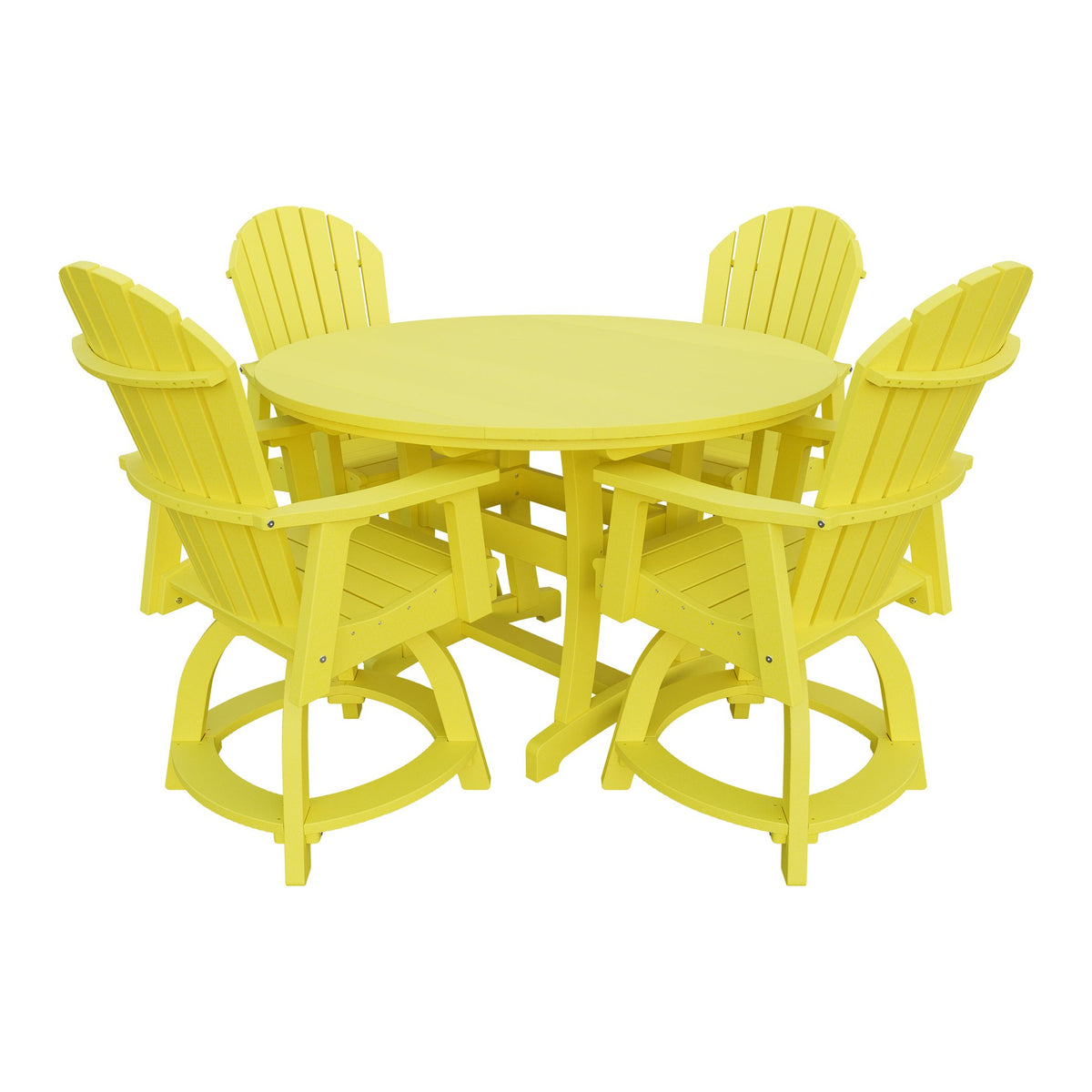 Amish Legacy 54" Round Counter Set: Table & 4 Swivel Chairs in Lemon Yellow