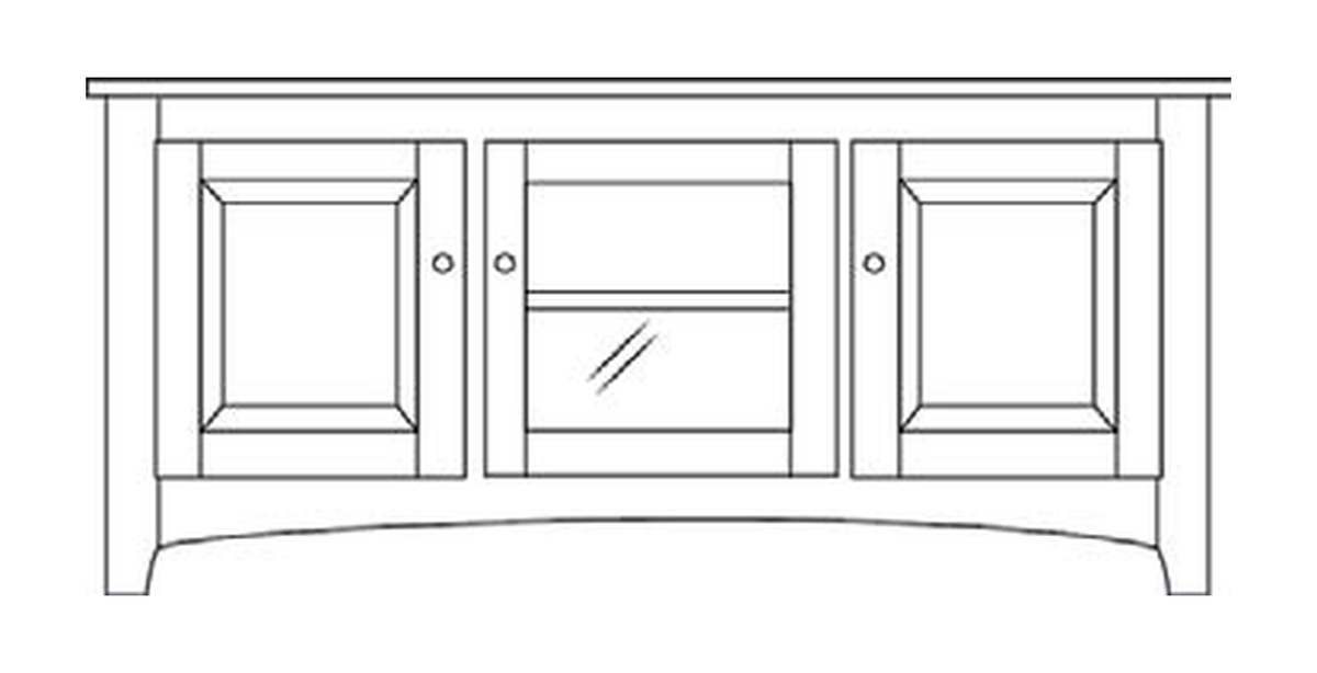 Amish 56" 3-Door TV Stand - Shaker, Mission or Manchester - line drawing