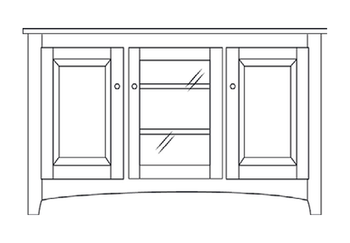 Amish 56" 3-Door TV Stand - Shaker, Mission or Manchester - line drawing
