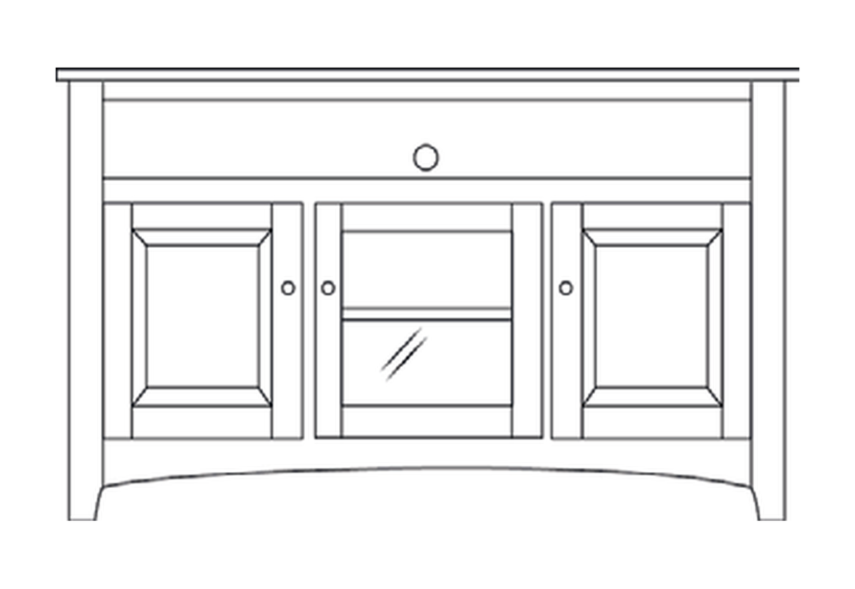 Amish 56" 3-Door TV Stand - Shaker, Mission or Manchester - line drawing