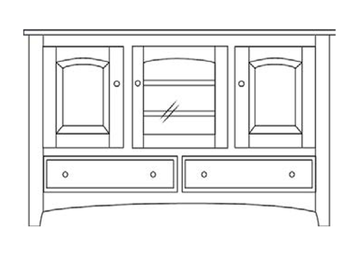 Amish 56" 3-Door TV Stand - Shaker, Mission or Manchester - line drawing