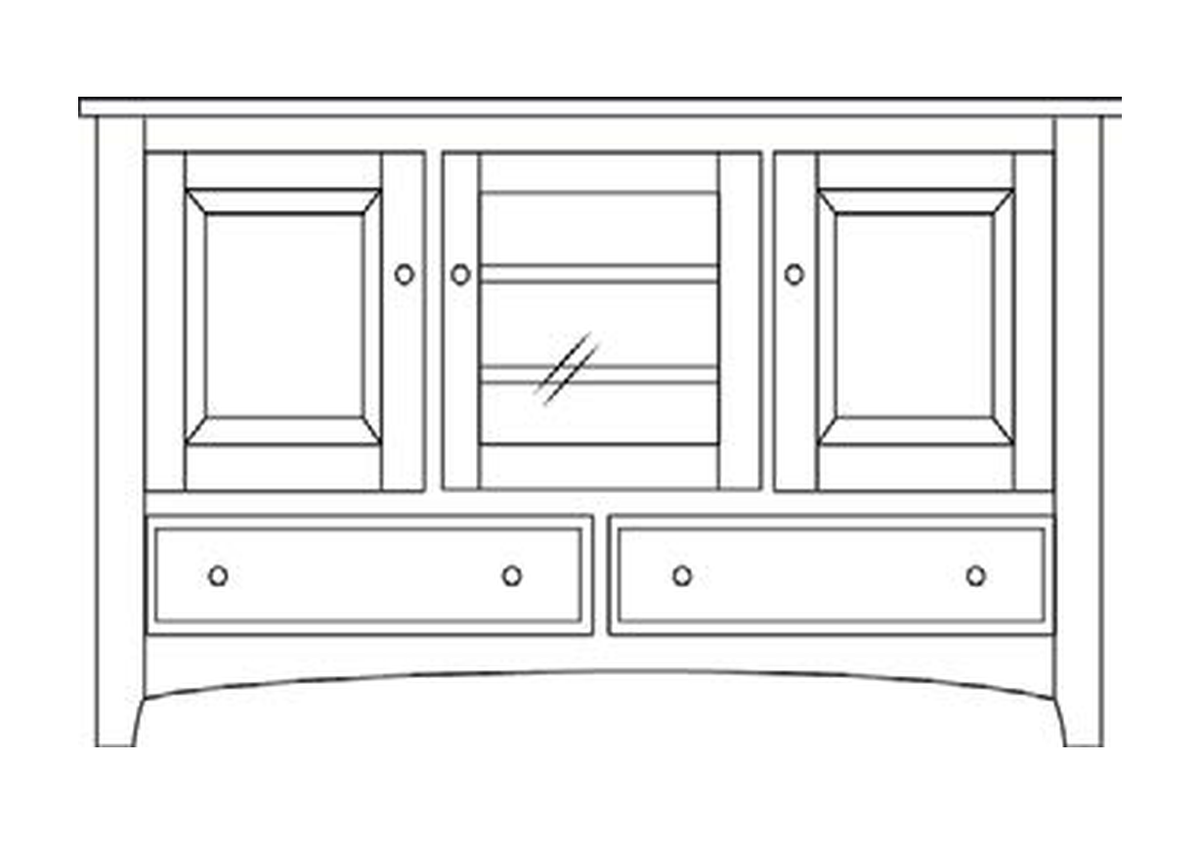 Amish 56" 3-Door TV Stand - Shaker, Mission or Manchester - line drawing