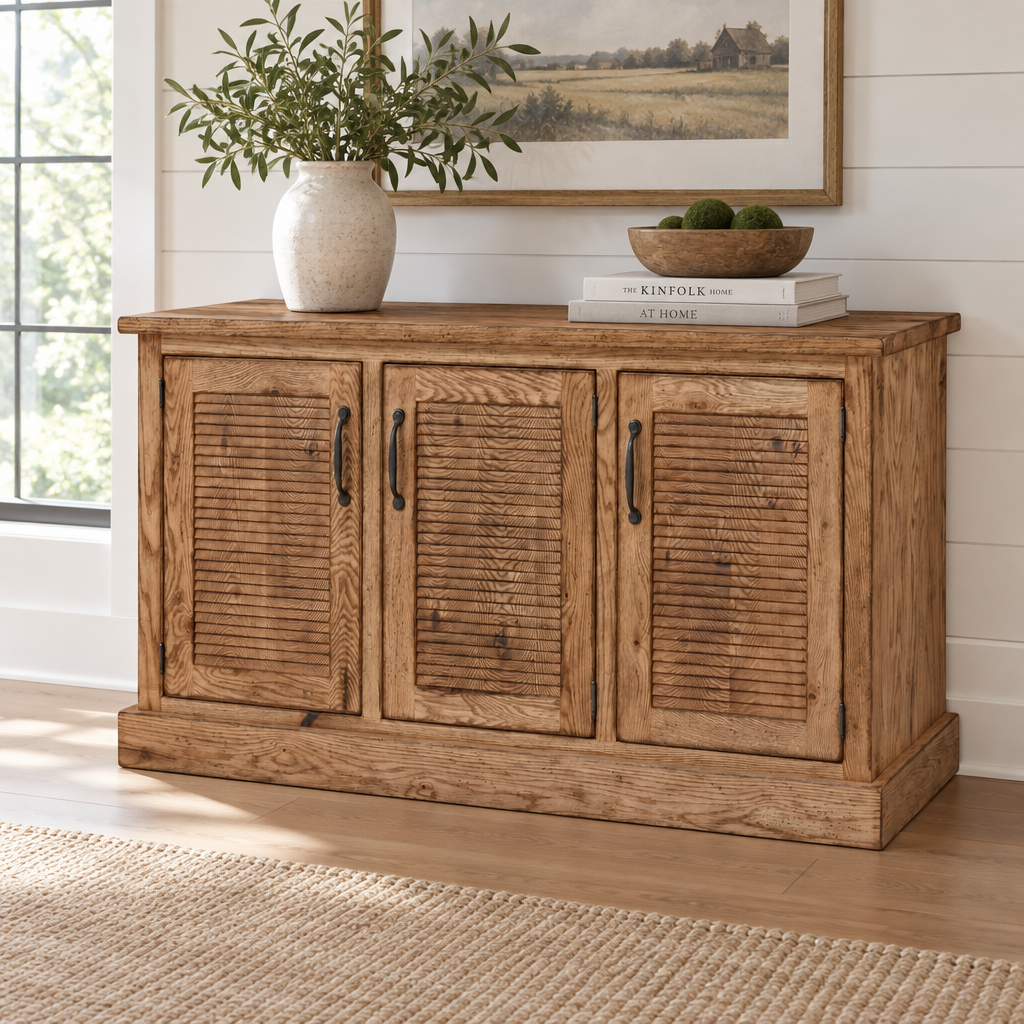 Baldwin Amish Solid Wood 3-Door Buffet shown in the dining room of a modern farmhouse home