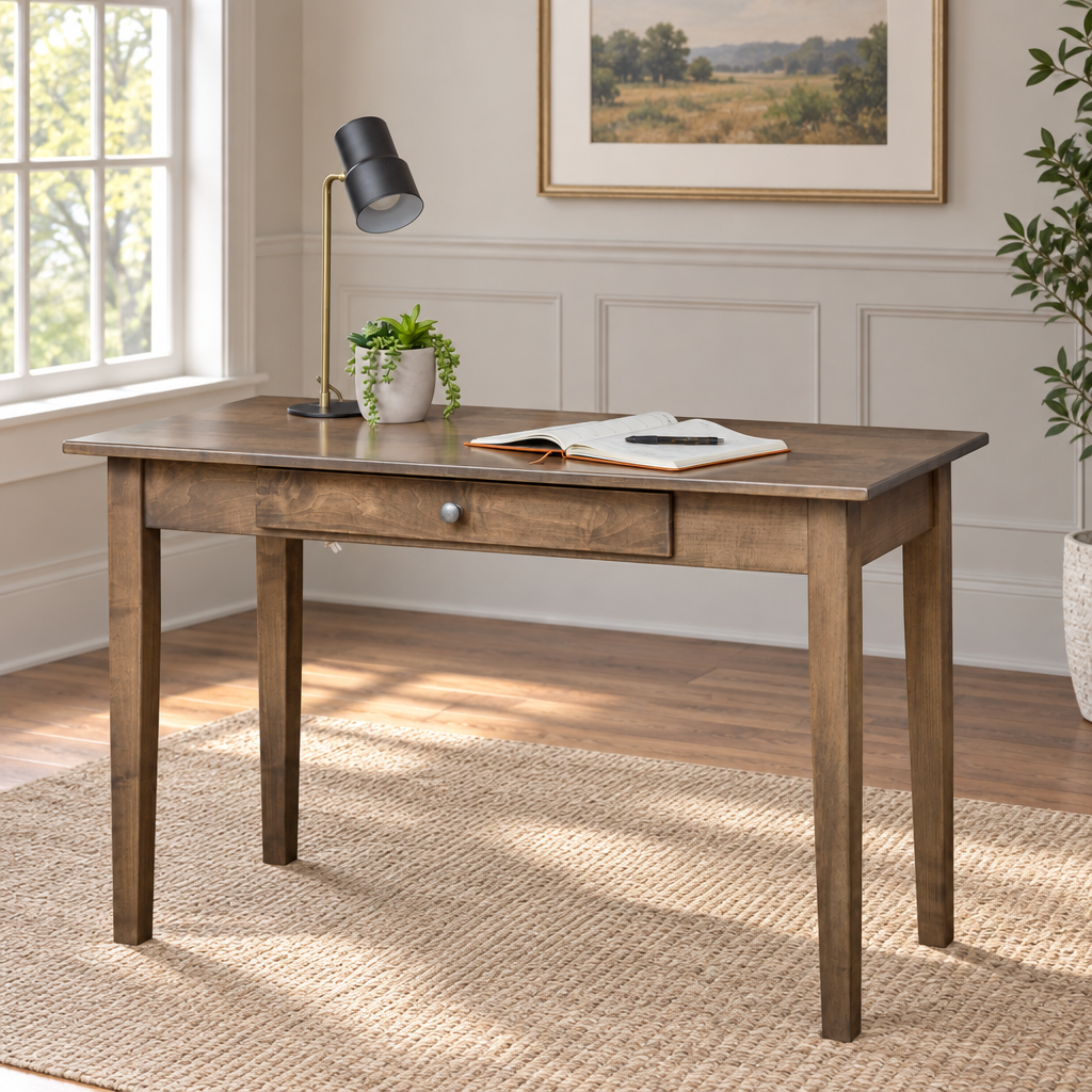 Amish Craftsman Shaker Writing Desk shown in the home office of a transitional home