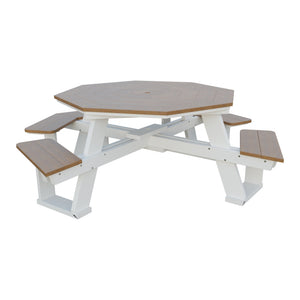 Amish 5' Poly Octagon ADA Picnic Table with Attached Seats in Antique Mahogany & White
