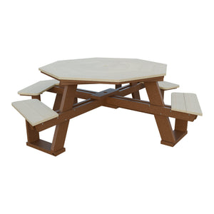 Amish 5' Poly Octagon ADA Picnic Table with Attached Seats in Birchwood & Tudor Brown