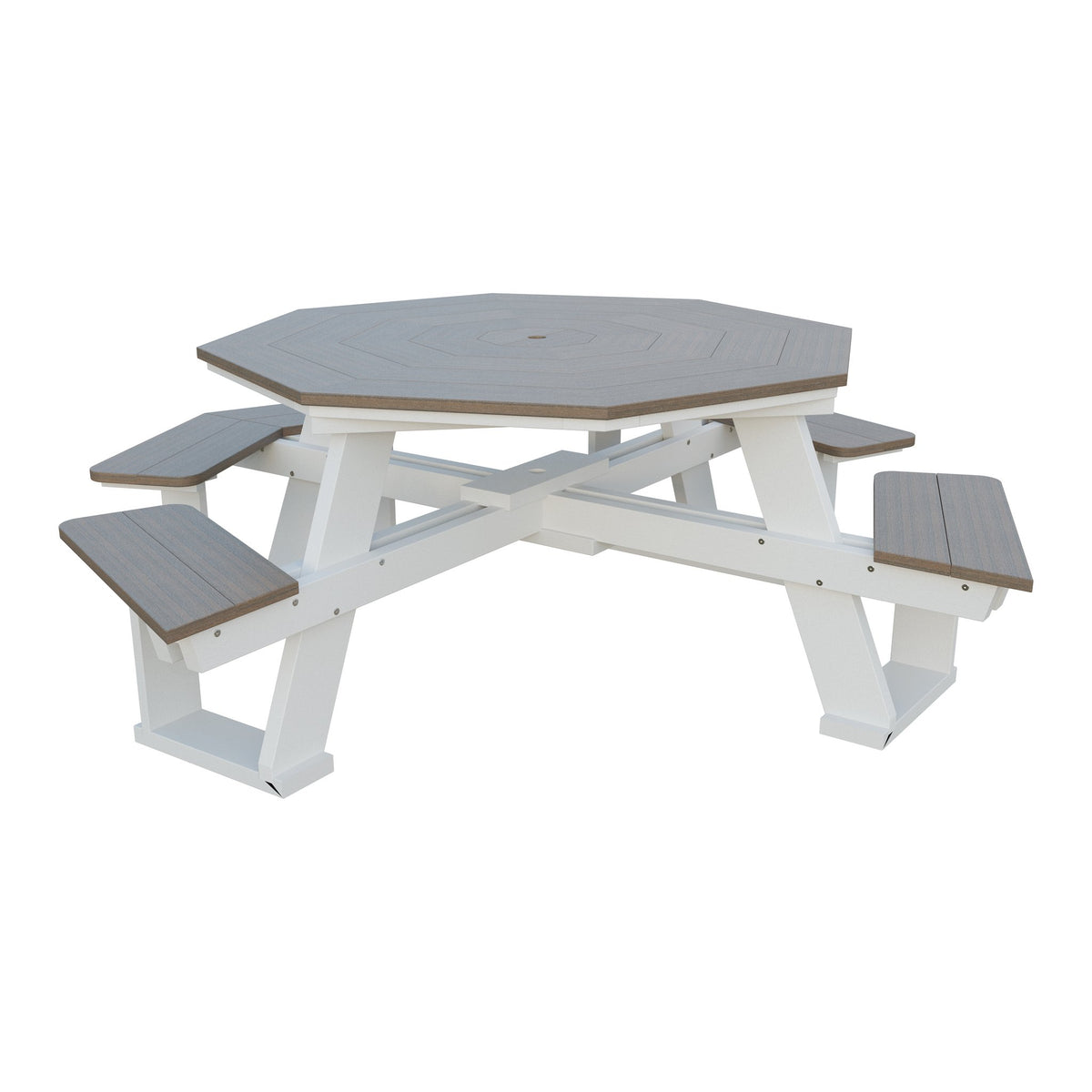 Amish 5' Poly Octagon ADA Picnic Table with Attached Seats in Brazilian Walnut & White