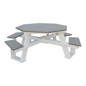Amish 5' Poly Octagon ADA Picnic Table with Attached Seats in Brazilian Walnut & White