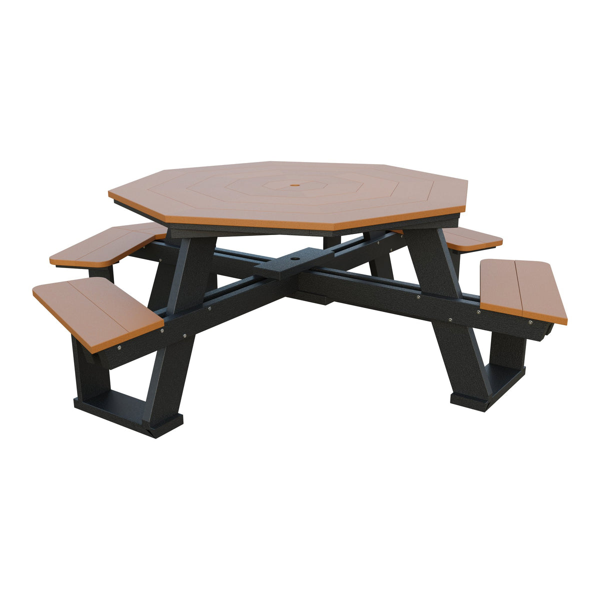 Amish 5' Poly Octagon ADA Picnic Table with Attached Seats in Cedar & Black