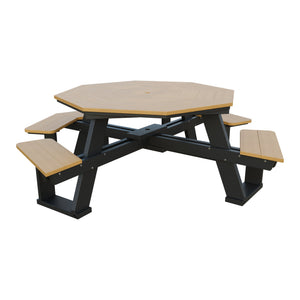 Amish 5' Poly Octagon ADA Picnic Table with Attached Seats in Natural Teak & Black