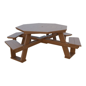 Amish 5' Poly Octagon ADA Picnic Table with Attached Seats in Tudor Brown